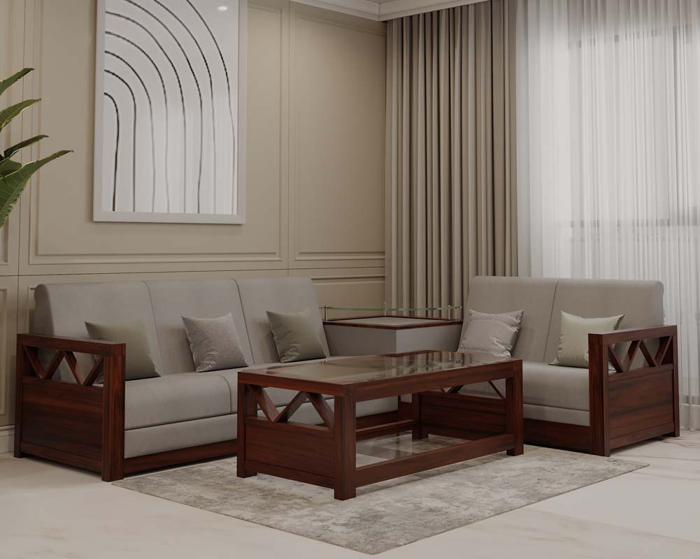 Modish L Shape Sofa In Mahogany Honey Gold Matt Finish