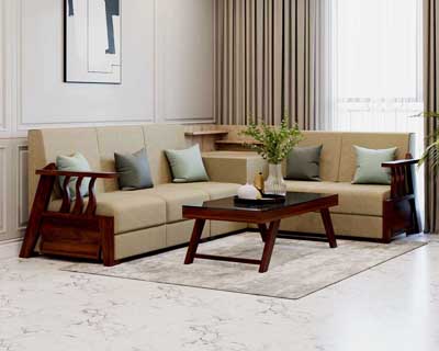 L Shaped Wooden Corner Sofa Set