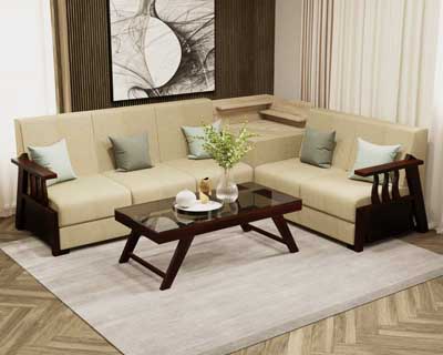 L Shaped Wooden Corner Sofa Set