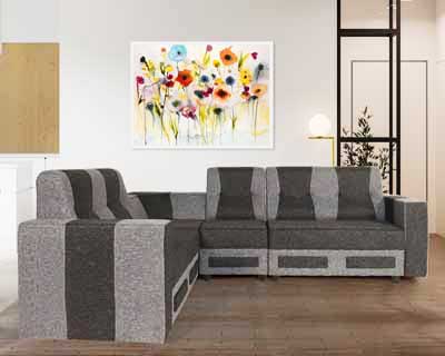Sketing L Shape Sofa In Fabric Jute Finish Grey And Dark Grey