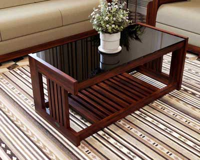 Moderastic 3 X 1.5 Coffee Table In Mahogany Honey Gold Matt Finish 12Mm Glass Top