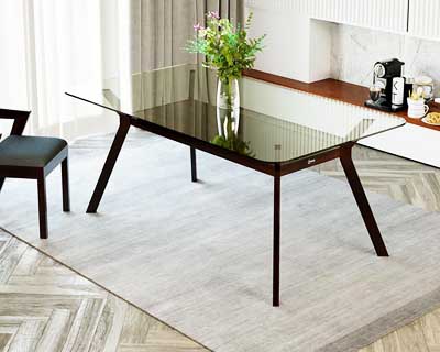 Zart 6 Seater Dining Table 6 X 3.5 In Mahogany Choco Matt Finish With 12Mm Glass Top