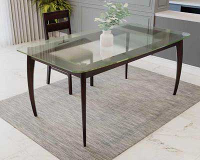 Idio 6 Seater Dining Table 6 X 3.5 In Mahogany Choco Matt Finish With 12Mm Glass Top