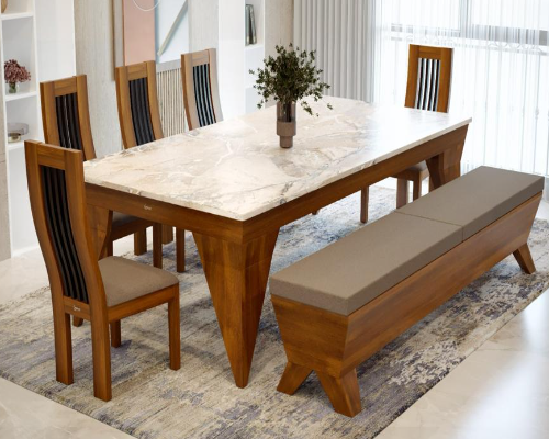 8X4 Bigneesh Table  Teak Color Marble Top