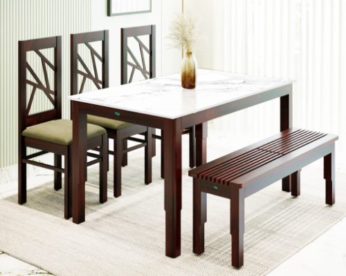 Calia 6 Seater Dining Table 5 X 3 In Mahogany Choco Matt Finish With Honey Gold Color