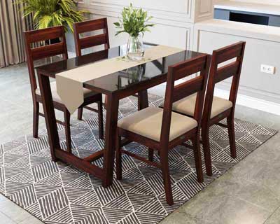 Odi Care 6 Seater Dining Table 5 X 3 In Mahogany Choco Matt Finish With 12Mm Glass Top