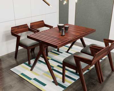 Y Leg 4 Seater Dining Table (4X2.5 ) In Mahogany Matt Finish Honey Gold Color Wooden Top