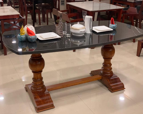 6X3.5 Two Leg Table [Teak Colour-Arti Ficial Marbl