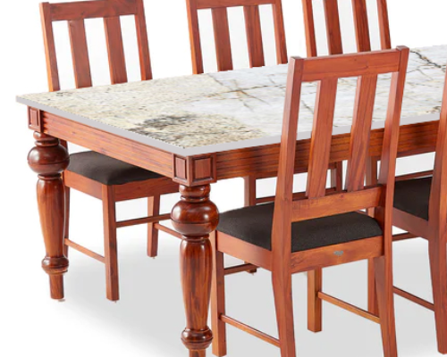 7X3.5 D2 Attractive Table 8 Seater [Top Marble ][Modiz Finish][Teak Color]