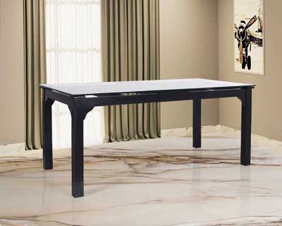 Grue 6 Seater Dining Table 6 X 3 In Rubwood Black Semi Matt Finish With 12Mm Glass Top