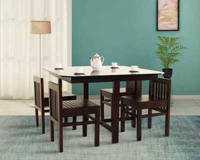 Nano Kitchen Dining Table With 4 Chair In Rubwood Matt Finish Rosewood Color