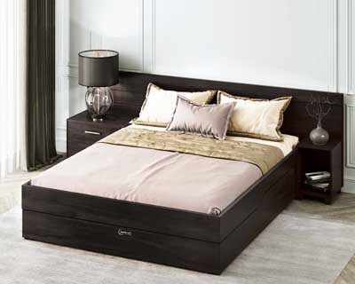 Vigar Queen Size Lifted Storage Bed (5X6.25) With Side Shelf In  Engineered Wood Choco Matt Finish