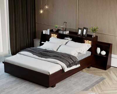 Miller Queen Size Bed (5X6.25) In Engineered Wood Choco Matt Finish
