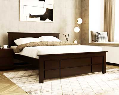 Wood Land Queen Size Bed (5X6.25) In Mahogany Choco Matt Finish